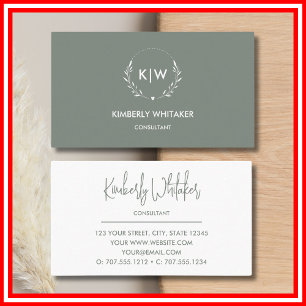 Sage Green and White Modern Initials Monogram Business Card