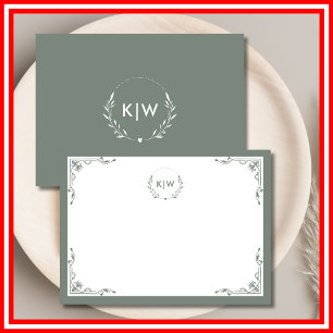 Sage Green and White Modern Initials Monogram Card