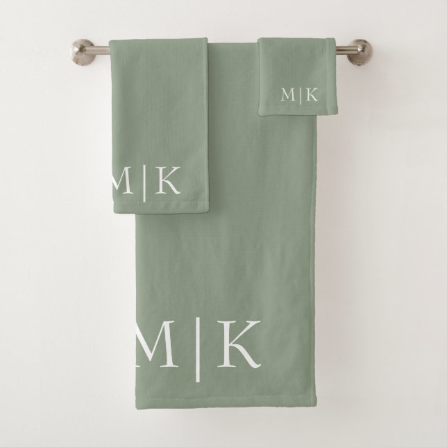 Sage Green and White | Modern Monogram Bath Towel Set (Insitu)