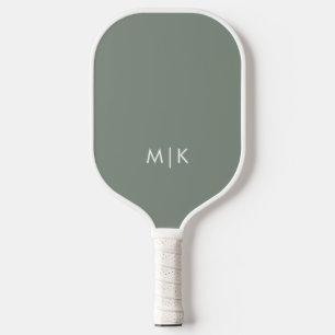 Sage Green and White   Modern Monogram Pickleball Paddle