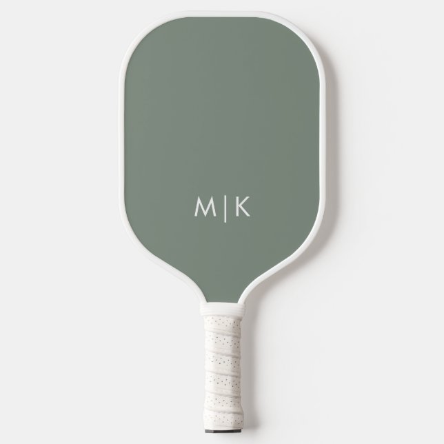 Sage Green and White | Modern Monogram Pickleball Paddle (Front)