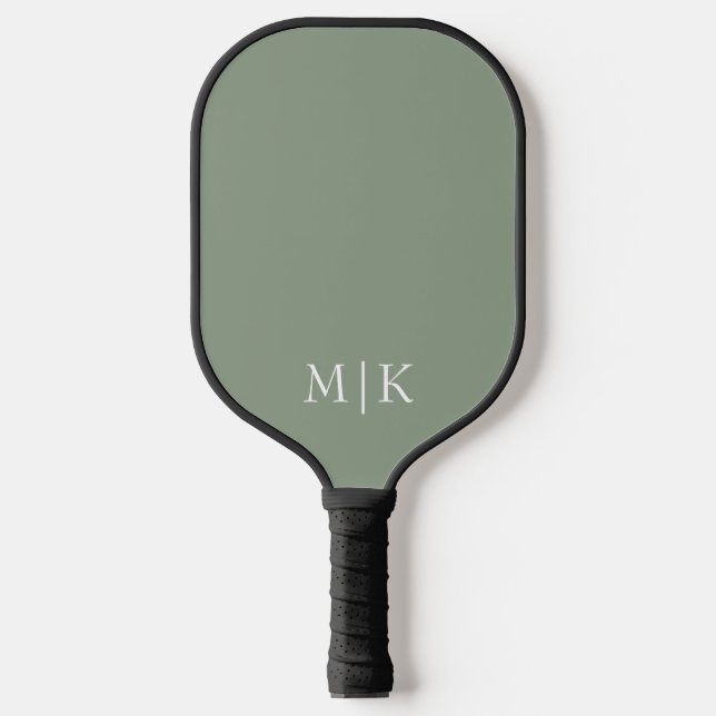 Sage Green and White | Modern Monogram Pickleball Paddle (Front)