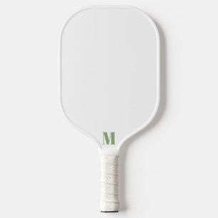 Sage Green and White Modern Monogram Pickleball Paddle