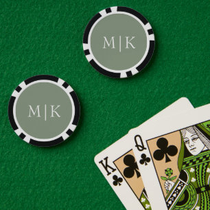 Sage Green and White   Modern Monogram Poker Chips