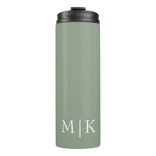 Sage Green and White   Modern Monogram Thermal Tumbler