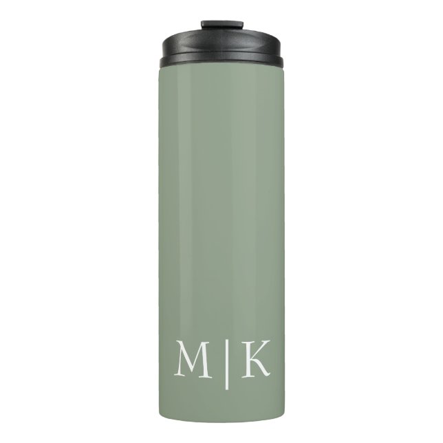 Sage Green and White | Modern Monogram Thermal Tumbler (Front)