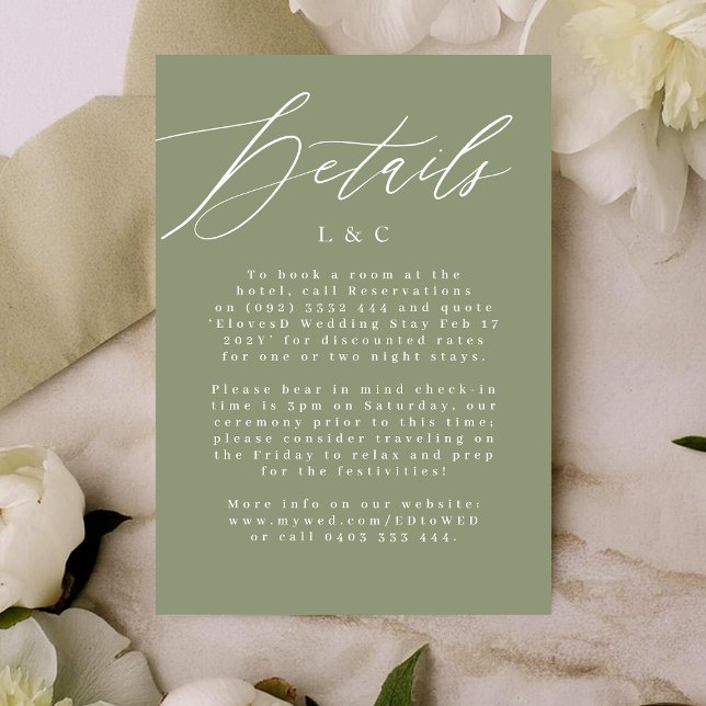 Sage Green and White Modern Wedding Enclosure Card (Creator Uploaded)