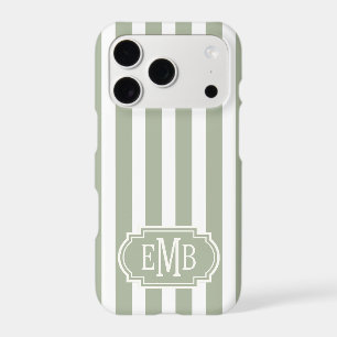 Sage Green and White Monogrammed Stripes
