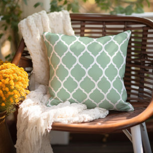 Sage Green and White Moroccan Pattern Outdoor Pillow