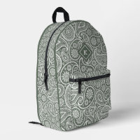 Sage-green and white paisley pattern monogram