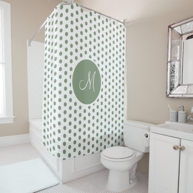 Sage Green and White Polka Dots Monogrammed (In Situ)