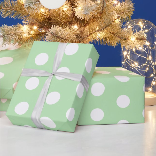 Sage green and white Polka Dots Pattern  Wrapping Paper (Holidays)