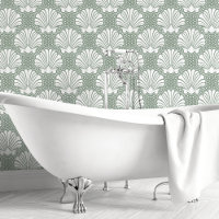 Sage Green and White Seashell Coastal Bathroom