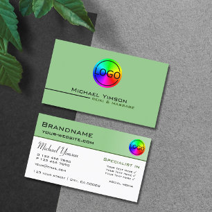 Sage Green and White Simple with Logo Professional Business Card