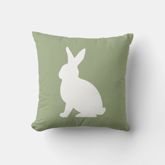 Sage Green And White Sitting Bunny Cute Easter Throw Pillow (Front)