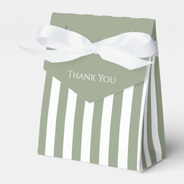 Sage Green and White Stripe Thank You Favor Box (Front Side)