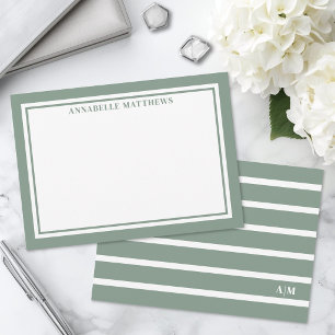 Sage Green And White Striped Monogram Card