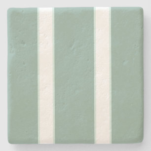 Sage Green and White Striped Stone Coaster