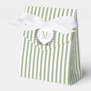 Sage green and white stripes monogram wedding favor box