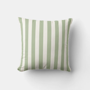 Sage Green and White Vertical Stripe Throw Pillow