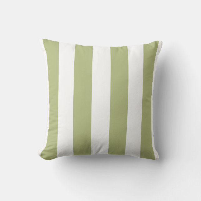 Sage Green and White Wide Stripes Throw Pillow (Front)
