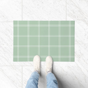 Sage Green and White Windowpane Check Doormat