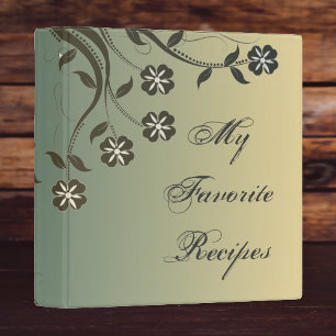 Sage Green and Yellow Floral Swirl Recipe Book Binder