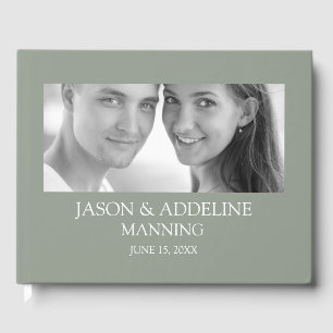 Sage Green Any Photo Black White Wedding Guest Book