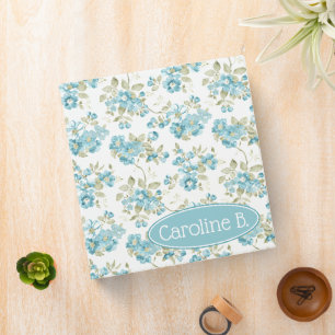 Sage Green Aqua Teal Blue Floral Watercolor Binder