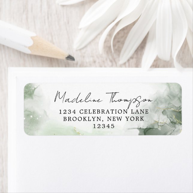 Sage Green Aquarelle Splash Script Adresse de reto (En situation)