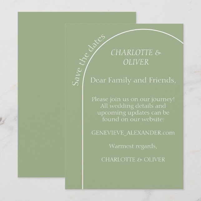 Sage Green Arch Minimalist Save The Date Flat Card (Front/Back)