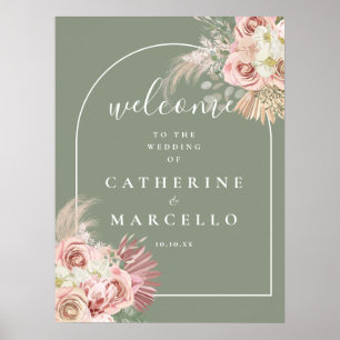 Sage Green Arch Pampas Grass Mariage Affiche de bi