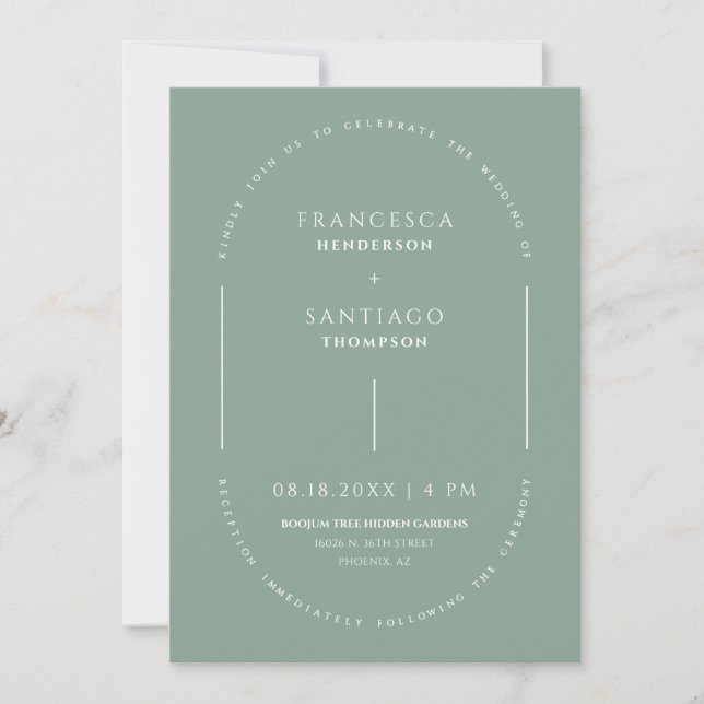 Sage Green Arch QR Code Mariage Photo Invitation (Devant)