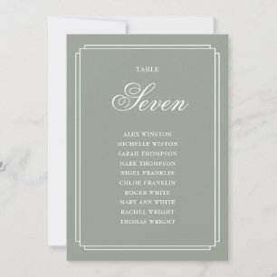 Sage Green Art Deco Table Number Seating Chart