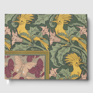 Sage Green Art Nouveau Hoopoe Butterfly Art Guest Book