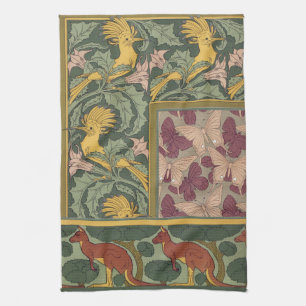Sage Green Art Nouveau Hoopoe Butterfly Art Kitchen Towel
