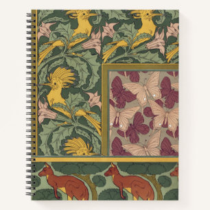 Sage Green Art Nouveau Hoopoe Butterfly Art Notebook