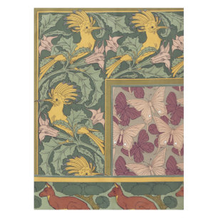 Sage Green Art Nouveau Hoopoe Butterfly Art Tablecloth