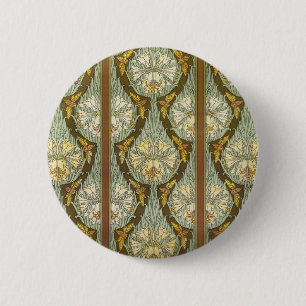 Sage Green Art Nouveau Lily Insect Pattern 2 Inch Round Button