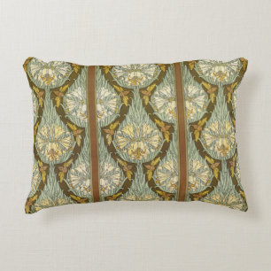 Sage Green Art Nouveau Lily Insect Pattern Accent Pillow
