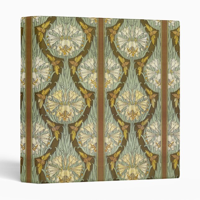 Sage Green Art Nouveau Lily Insect Pattern Binder (Front/Spine)