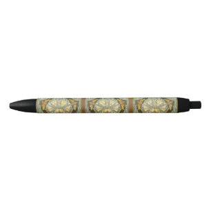Sage Green Art Nouveau Lily Insect Pattern Black Ink Pen