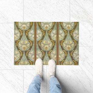 Sage Green Art Nouveau Lily Insect Pattern Doormat