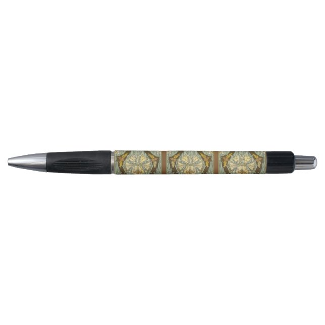 Sage Green Art Nouveau Lily Insect Pattern Pen (Front)