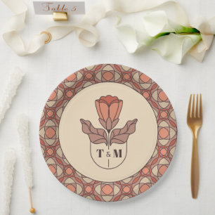 Sage Green Art Nouveau Monogram Wedding Paper Plate