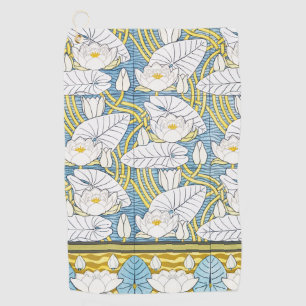 Sage Green Art Nouveau Water Lily Pattern Golf Towel