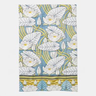 Sage Green Art Nouveau Water Lily Pattern Kitchen Towel