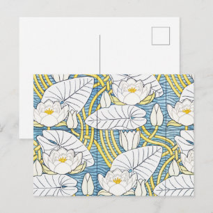 Sage Green Art Nouveau Water Lily Pattern Postcard