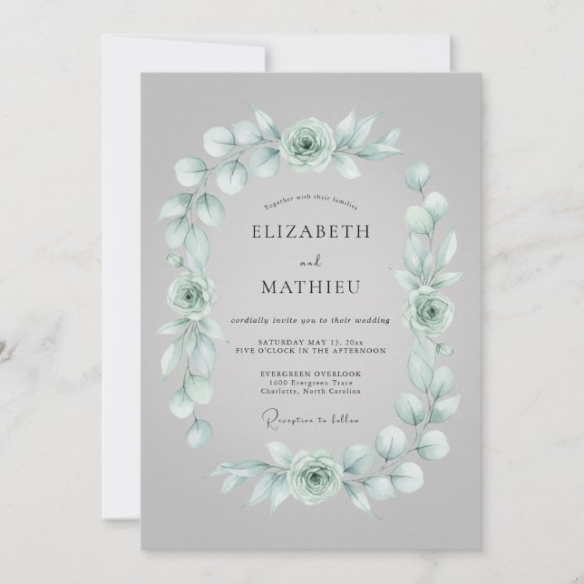 Sage Green Artistic Winter Wedding Invitation (Front)