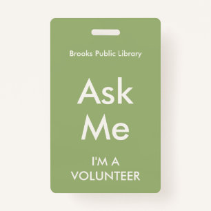 Sage Green Ask Me Badge for Volunteers